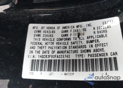 2015 Honda Accord Touring из США, поврежденный, VIN 1HGCR3F90FA025740